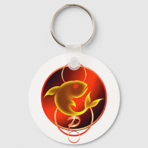 Chaveiro Desenho Vermelho do Signo de Peixes do Zodíaco