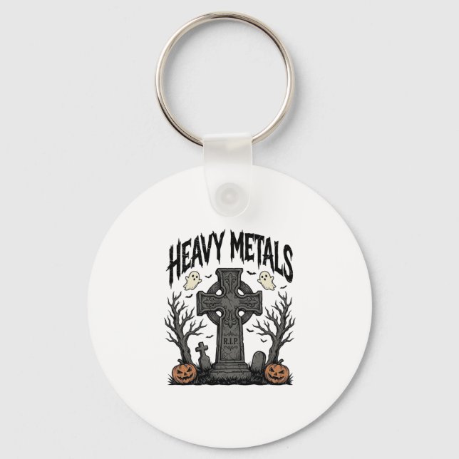 Chaveiro Desenho Vetorial Cemitério de Halloween de Metais  (Frente)