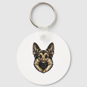 Chaveiro Desenho Vetorial de Cão Pastor com Gravura Antiga_