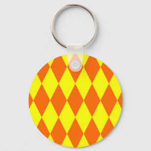 Chaveiro Desenho Xadrez Arlequim Amarelo Laranja