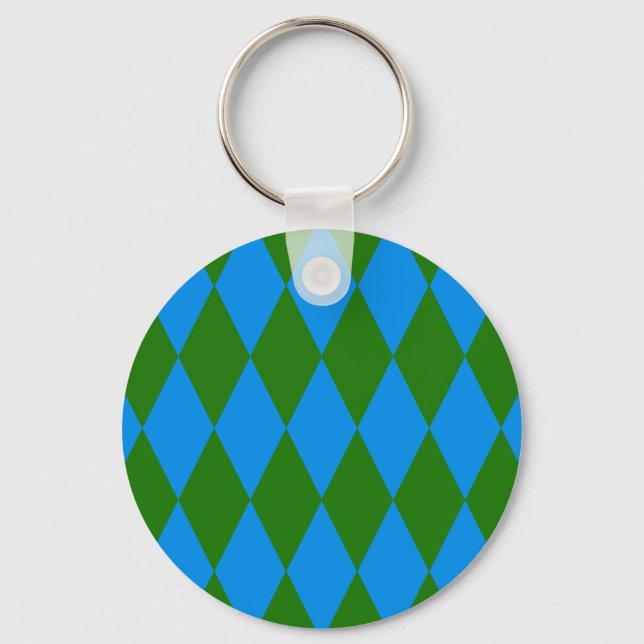 Chaveiro Desenho Xadrez Arlequim Verde Azul (Frente)
