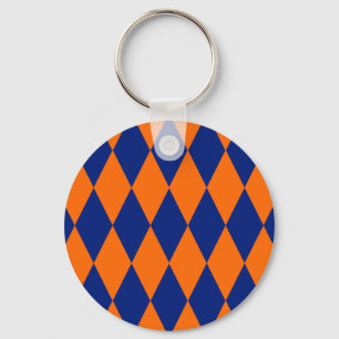 Chaveiro Desenho Xadrez Harlequin Laranja e Azul