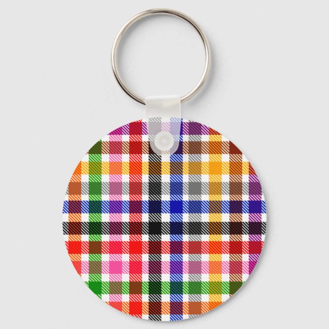Chaveiro Desenho Xadrez Tártan em Twill Colorido Branco (Frente)