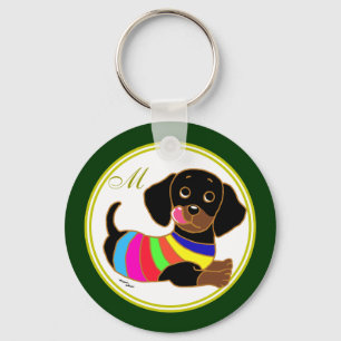 Chaveiro Desenhos animados 2 do Dachshund Monogrammed