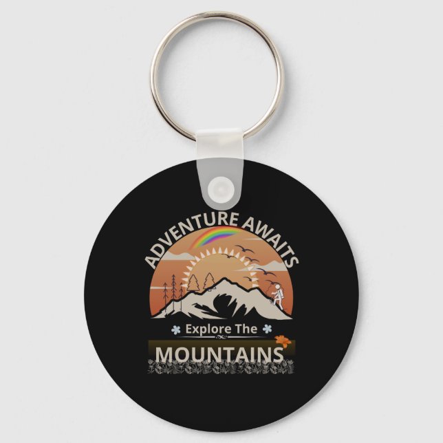 Chaveiro design "Adventure Await-Explore as montanhas" (Frente)