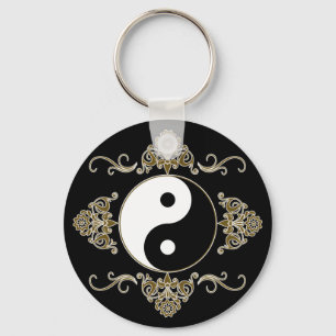 Chaveiro Design bonito de Yin Yang no preto e no ouro
