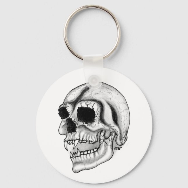 Chaveiro Design branco e preto do crânio do vampiro (Frente)