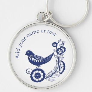 Chaveiro Design Clássico de Pássaro em Azulejo Delft Azul H