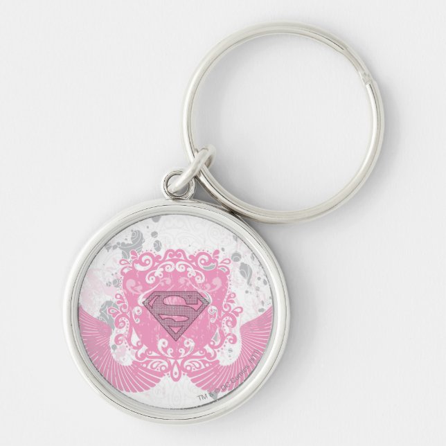 Chaveiro Design com asa rosa super-menina (Frente)