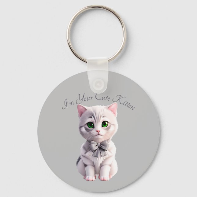 Chaveiro Design com gatinha de cinza fofa (Frente)