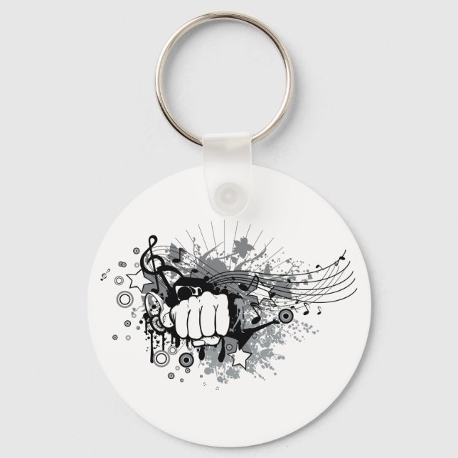 Chaveiro Design com punho, estrelas e notas musicais em (Frente)