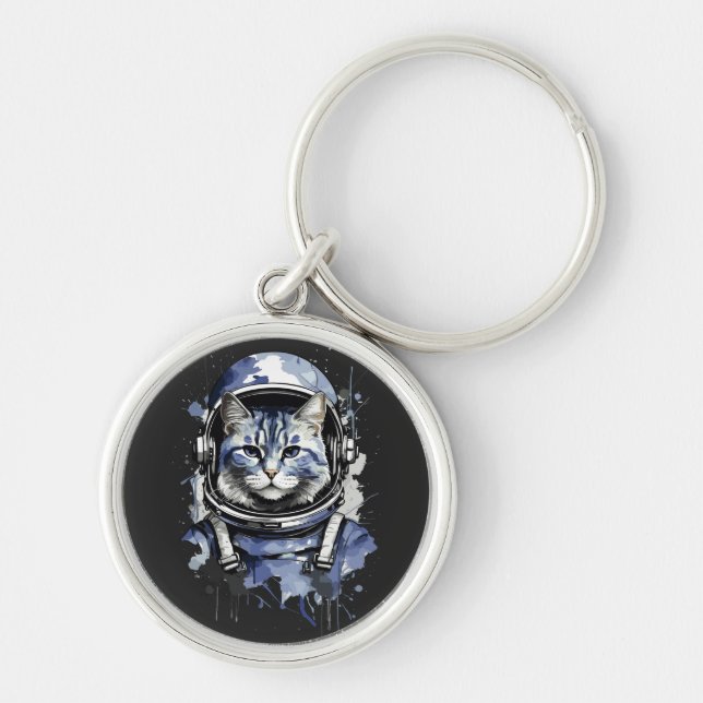 Chaveiro Design de Abertura de Gato do Astronauta Azul (Frente)