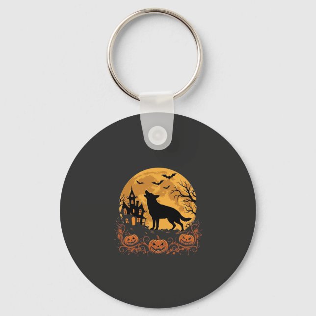 Chaveiro Design de abóbora da lua de Halloween do Pastor Al (Frente)