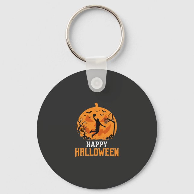 Chaveiro Design de Abóbora de Basquete no Halloween_1 (Frente)