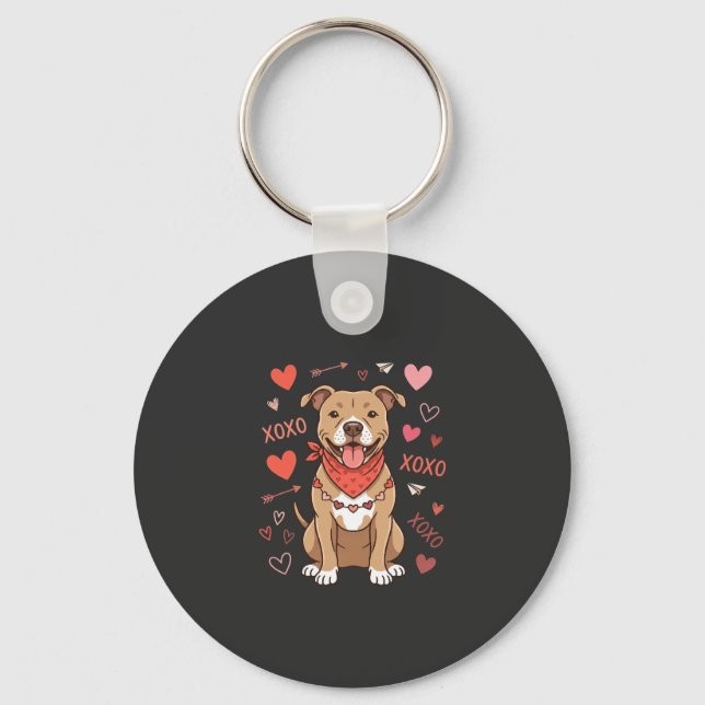 Chaveiro Design de Amor XOXO Cachorro Pitbull no Dia dos Na (Frente)