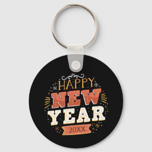 Chaveiro Design de Ano Novo Feliz Vintage Personalizado Úni