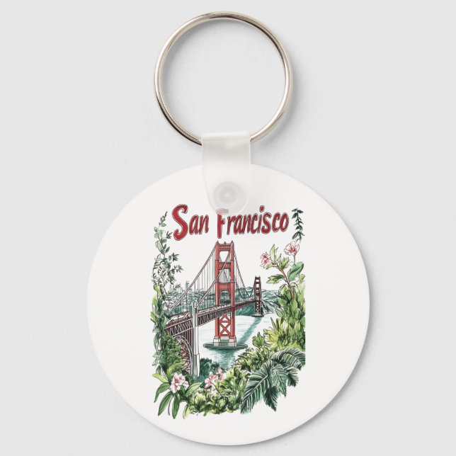 Chaveiro Design de Aquarela da ponte de Ouro San Francisco (Frente)