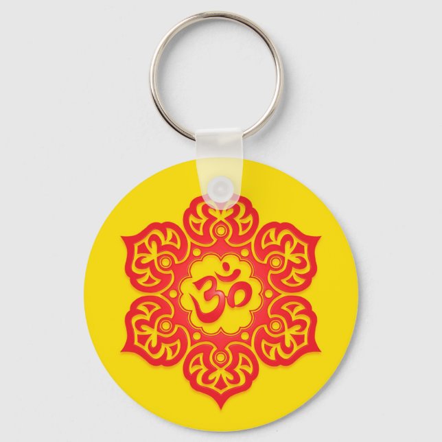 Chaveiro Design de Aum Amarelo, Vermelho Floral (Frente)