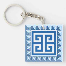 Chaveiro Design de Azul e Branco, Padrão-Chave Grego