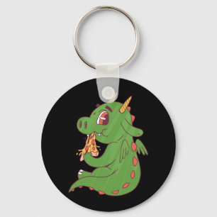 Chaveiro Design de Bebê Dragão Comendo Fatia de Pizza Delic