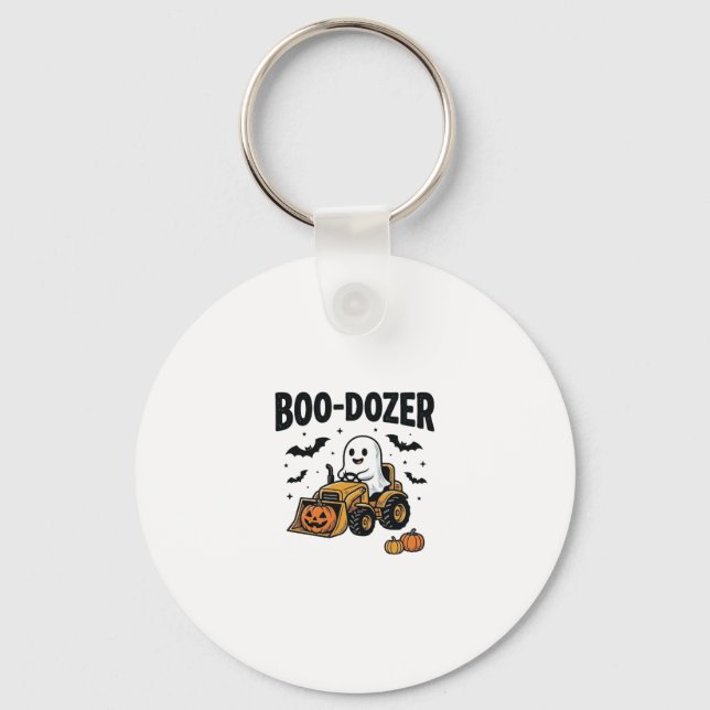 Chaveiro Design de Bulldozer Fantasma de Halloween Boo-Doze (Frente)
