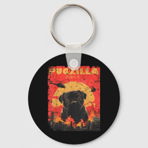Chaveiro Design de camiseta Pugzilla para dono de Pug retrô