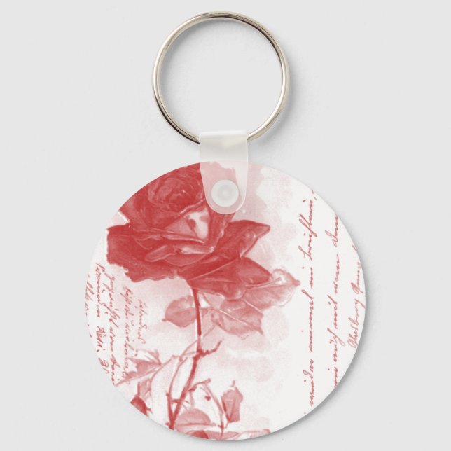 Chaveiro Design de Cartão Postal rosa vermelha (Frente)