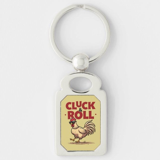 Chaveiro Design de Cartoon Legal "Cluck & Roll" engraçado (Frente)