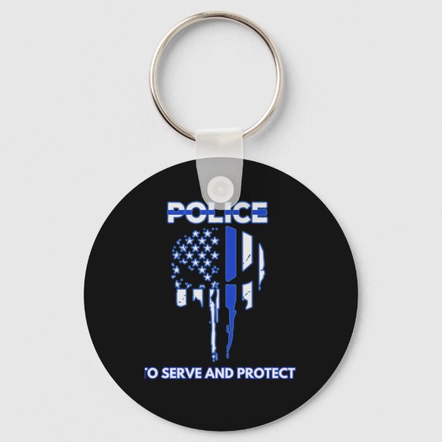 Chaveiro Design de Caveira da Polícia com Linha Azul (Frente)
