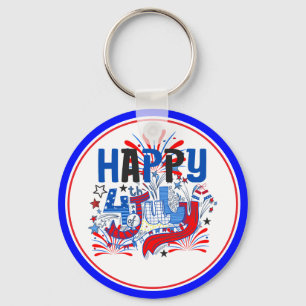 Chaveiro Design de Celebração Feliz 4 de Julho 