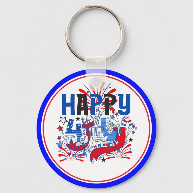 Chaveiro Design de Celebração Feliz 4 de Julho  (Frente)