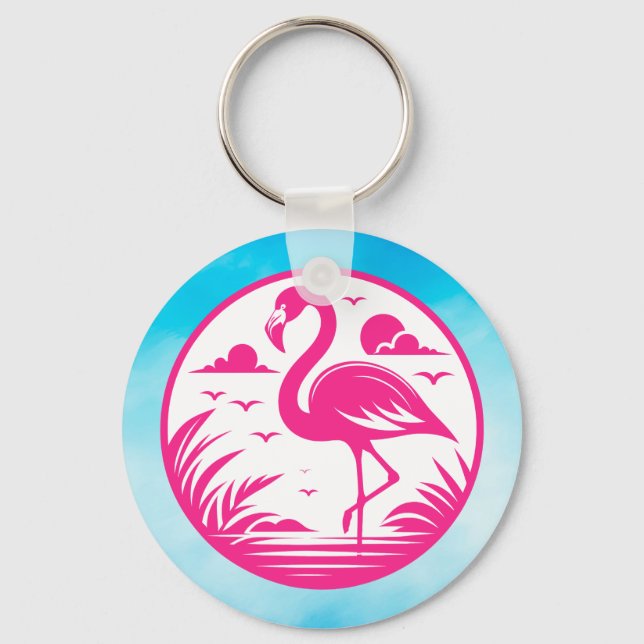 Chaveiro Design de Círculo de Verão Flamingo Rosa-68730 (Frente)