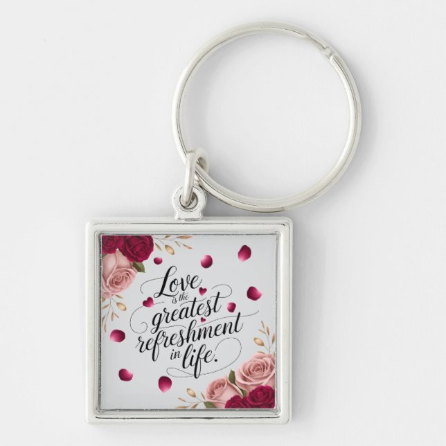 Chaveiro Design de Citação Floral Rosa Elegante (Frente)