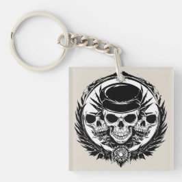 Chaveiro Design de crânio com Asas e Símbolos