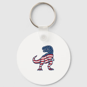 Chaveiro Design de Dinossauro T-Rex Patriótico Bandeira Ame