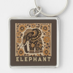 Chaveiro Design de estilo vintage em Batik de Elefante, Ret