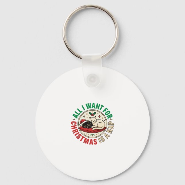 Chaveiro Design de Férias de Soneca de Gato de Natal (Frente)