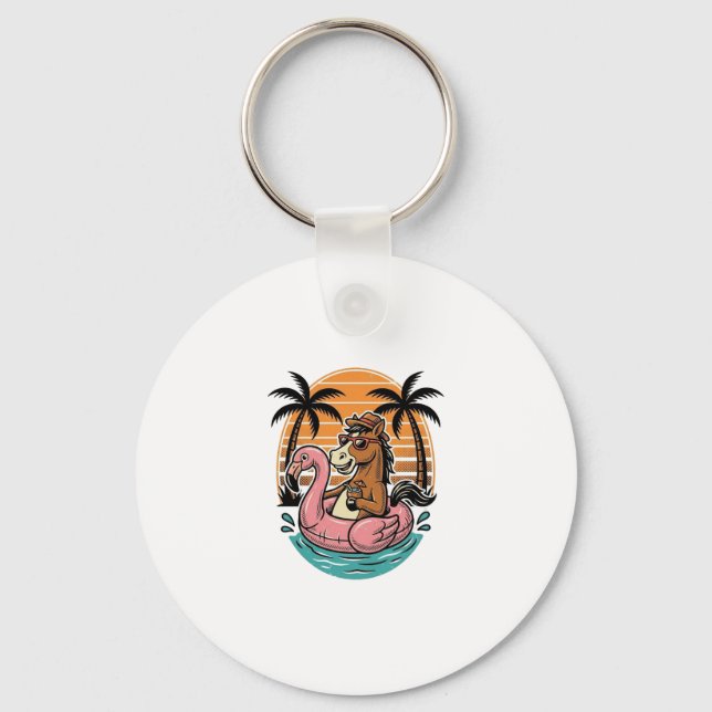 Chaveiro Design de Férias de Verão Flutuador Flamingo Caval (Frente)