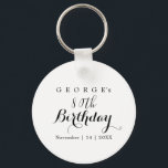 Chaveiro Design de Festa de aniversário de tipografia minim<br><div class="desc">Comemore em estilo com nossa design de festa de aniversário personalizável, com um traçado tipográfico minimalista elegante. Personalize o design com qualquer nome e ano, fazer-o perfeito para personalizar sua ocasião especial. Esta abordagem elegante funciona lindamente para homens e mulheres, assegurando que todos se sintam comemorados. As linhas limpas e...</div>