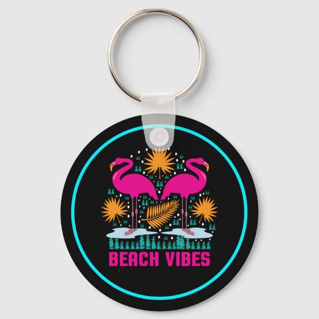 Chaveiro Design de Flamingos Rosa Vibes de Praia (Frente)