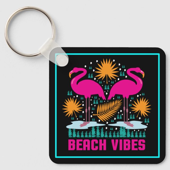 Chaveiro Design de Flamingos Rosa Vibes de Praia (Frente)
