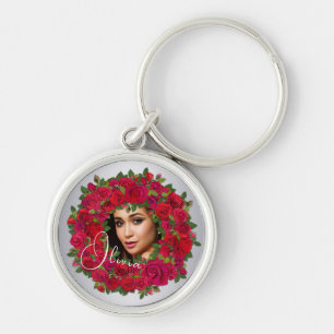 Chaveiro Design de Foto de Rosa Vermelha com Texto Personal
