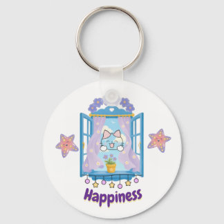 Chaveiro Design de Gatinho Kawaii Feliz