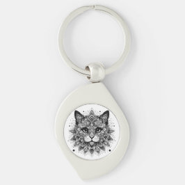 Chaveiro Design de Gato com Padrão Mandala