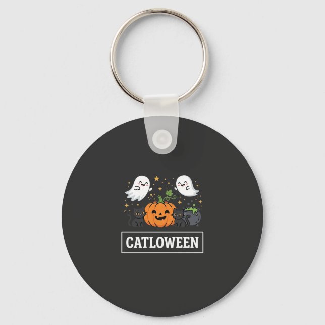 Chaveiro Design de Gato Fantasma Fofo Catloween de Hallowee (Frente)