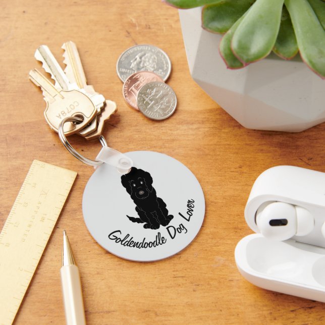 Chaveiro Design de Goldendoodle Preto em Qualquer Cor de Fu (Mesa)