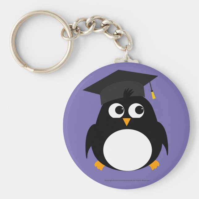 Chaveiro Design de Graduação de Pinguins - Tela redonda (Frente)