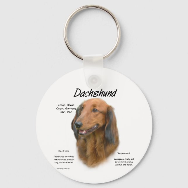 Chaveiro Design de História de Dachshund (longhair) (Frente)