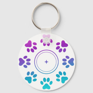 Chaveiro Design de Impressões de Pata Azul Ciano Roxo Cacho