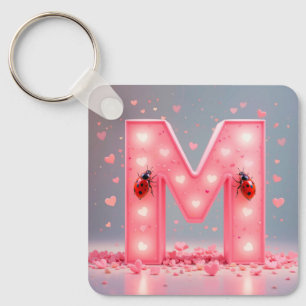 Chaveiro Design de letra M rosa brilhante